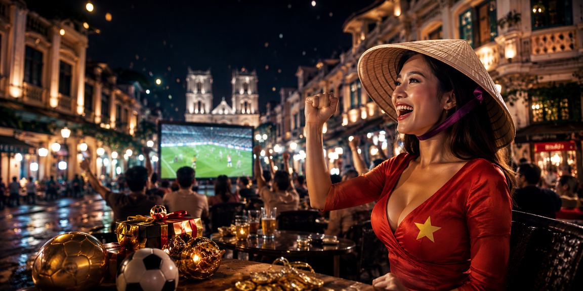 Người hâm mộ xem bóng đá và cá cược tại Hà Nội với chiếc nón lá truyền thống
