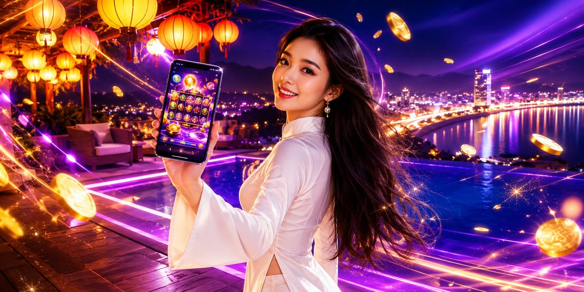 Người dùng mặc áo dài Hội An trải nghiệm casino app trên điện thoại