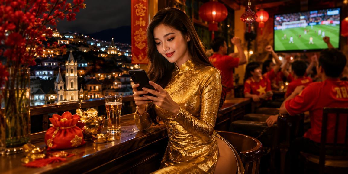 Người dùng tại Sa Pa mặc áo dài đăng ký tài khoản và nhận thưởng nạp lần đầu